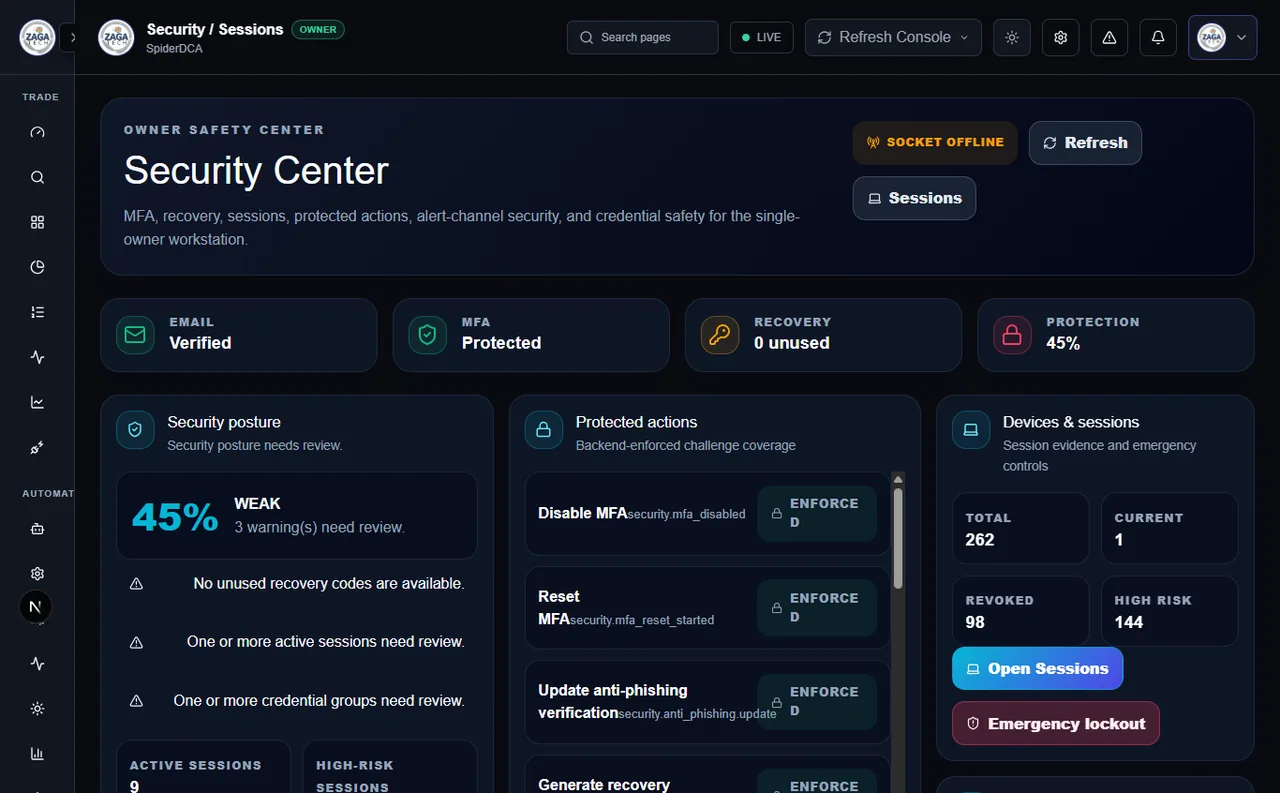 Real Spider security center interface